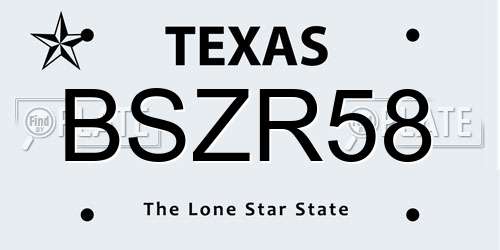 BSZR58 Texas License Plate