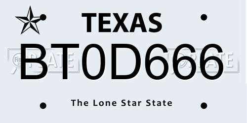 BT0D666 Texas License Plate