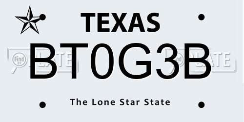 BT0G3B Texas License Plate
