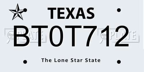 BT0T712 Texas License Plate