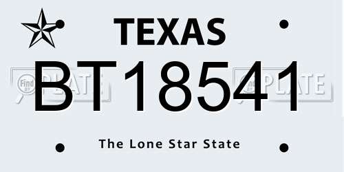 BT18541 Texas License Plate