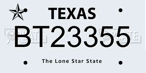 BT23355 Texas License Plate