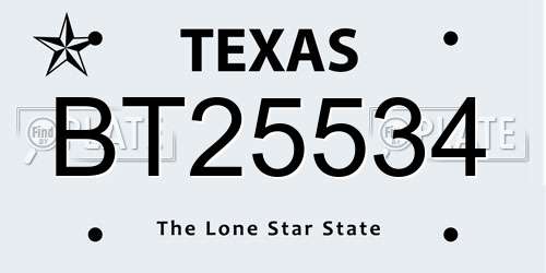 BT25534 Texas License Plate