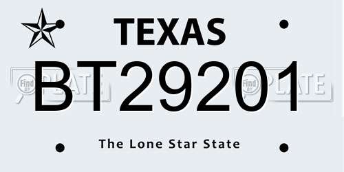 BT29201 Texas License Plate