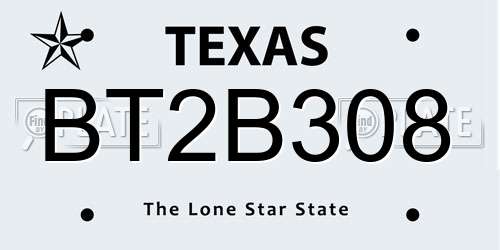 BT2B308 Texas License Plate