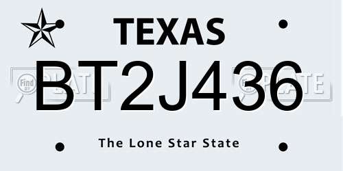 BT2J436 Texas License Plate