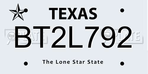 BT2L792 Texas License Plate