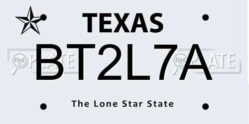 BT2L7A Texas License Plate