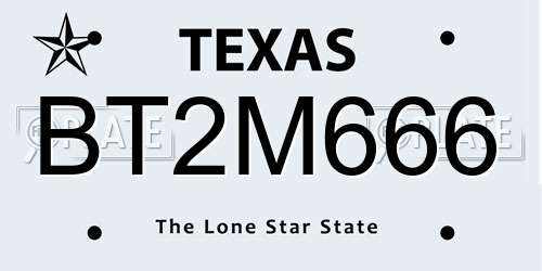 BT2M666 Texas License Plate