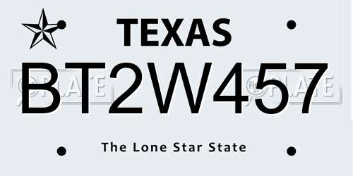 BT2W457 Texas License Plate