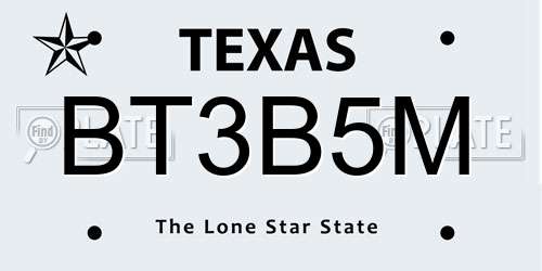 BT3B5M Texas License Plate