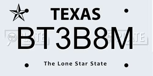 BT3B8M Texas License Plate
