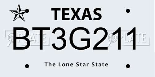 BT3G211 Texas License Plate