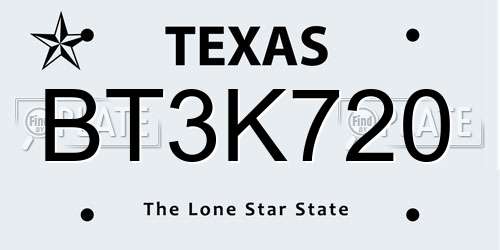 BT3K720 Texas License Plate