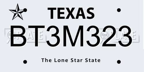 BT3M323 Texas License Plate