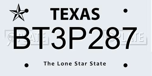 BT3P287 Texas License Plate