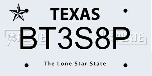 BT3S8P Texas License Plate
