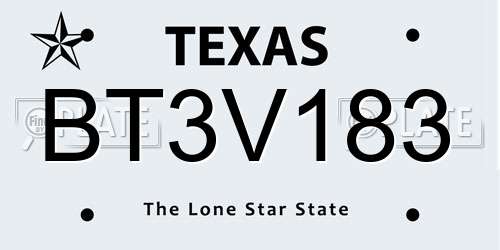 BT3V183 Texas License Plate