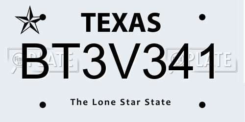 BT3V341 Texas License Plate