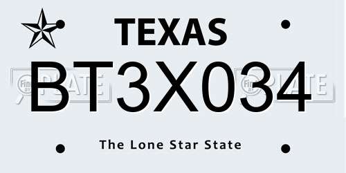 BT3X034 Texas License Plate