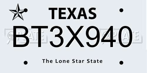 BT3X940 Texas License Plate