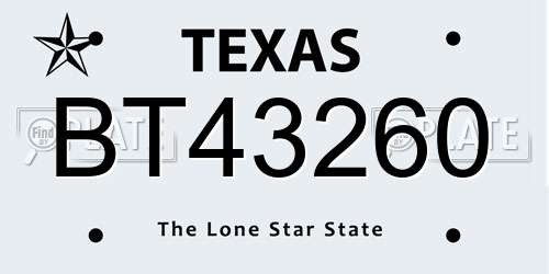 BT43260 Texas License Plate