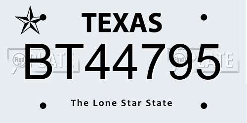 BT44795 Texas License Plate