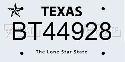 BT44928 Texas License Plate