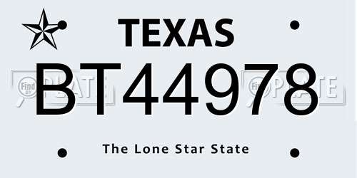 BT44978 Texas License Plate