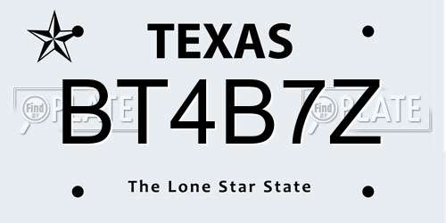 BT4B7Z Texas License Plate