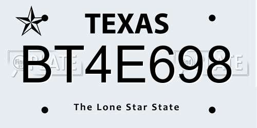 BT4E698 Texas License Plate