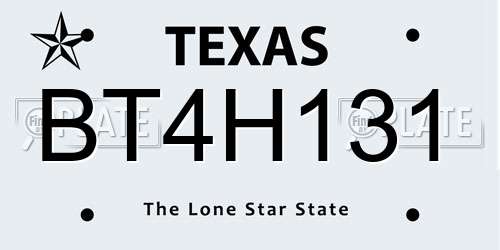 BT4H131 Texas License Plate