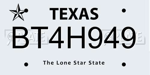 BT4H949 Texas License Plate