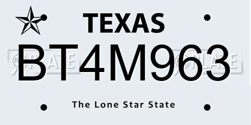 BT4M963 Texas License Plate