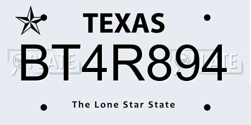 BT4R894 Texas License Plate