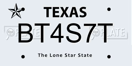 BT4S7T Texas License Plate