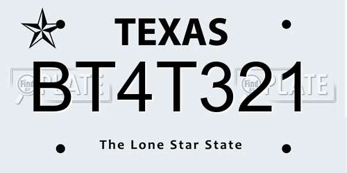 BT4T321 Texas License Plate