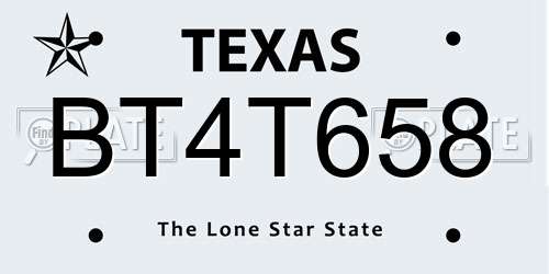BT4T658 Texas License Plate