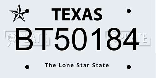 BT50184 Texas License Plate