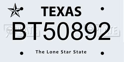 BT50892 Texas License Plate