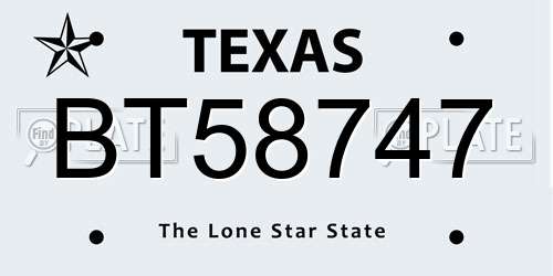 BT58747 Texas License Plate
