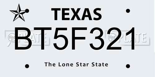 BT5F321 Texas License Plate