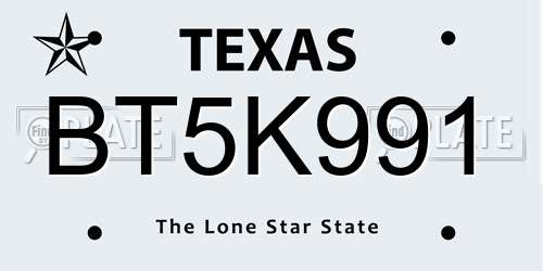 BT5K991 Texas License Plate