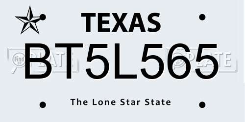 BT5L565 Texas License Plate