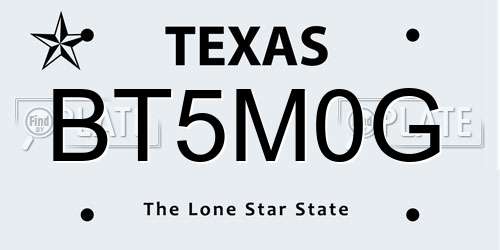 BT5M0G Texas License Plate