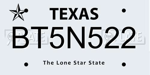 BT5N522 Texas License Plate