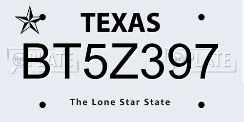 BT5Z397 Texas License Plate