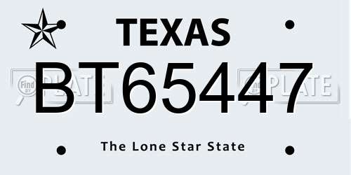 BT65447 Texas License Plate