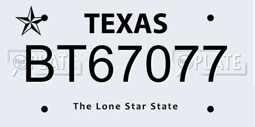 BT67077 Texas License Plate