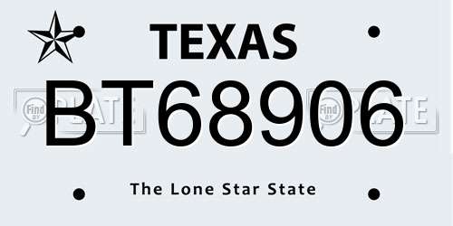 BT68906 Texas License Plate